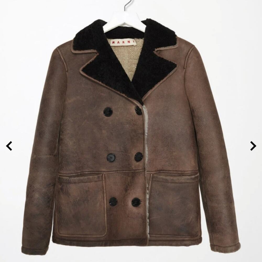 Marni | Brown Leather & Sheepskin Jacket Black Collar 40 Small